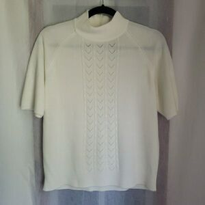 Koret Short Sleeve Sweater Ivory White Back Zipper Preppy Academia Size M